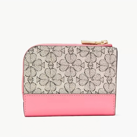 Kate Spade New York Devin Spade Flower Coated Canvas Small Compact Wallet Ruby - Picture 3 of 6